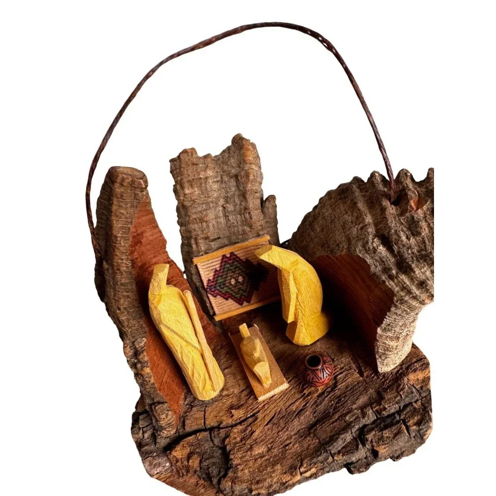 Rustic Bark Wood Mini Nativity Hand Carved Mexico Folk Art 3 Figures Ophelia 3 1 - Picture 8 of 9
